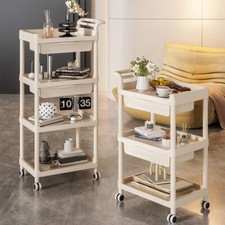 Rolling Snacks Trolley Serving Cart 2-3-4 Tier Storage Shelf w/ Drawer Organizer