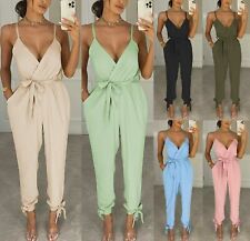 Ladies Summer Jumpsuit Women's Wrap Ankle Tie Waist Harem Wide Leg Playsuit 