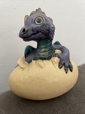 Vintage Hand painted Baby Dragon Hatching Egg Ceramic Figurine 4.5 x 4 Inch