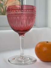 Edwardian Art Nouveau Era Super Quality  Cranberryt Engraved Wine Glass A*