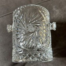 Vintage Cut Crystal Ice Bucket Champagne Chiller with Knob Handles 5" tall