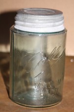 Vintage Ball Improved Mason Patent 1858 3L Strong Shoulder Aqua Blue Pint Jar