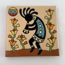 6 X 6 Tile Hand N Hand Designs Kokopelli Flower Charmer  Hand Glazed Earthtones