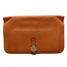 Auth HERMES Dogon GM - Orange Leather Square P Long Wallet