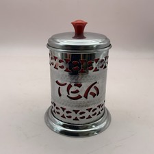 Vintage Tea Caddy Container Red Plastic Chrome Retro 1960s 
