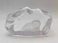 Mats Jonasson Lead Glass Seal on Ice Paperweight, Signed 4.5" (H11)