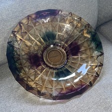 Large Multicolured Glass Bowl 33 X 9 Cm 2.5kg Heavy Prism Colour