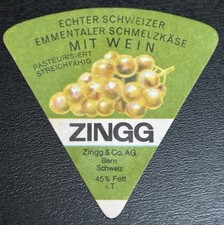 Switzerland - Vintage Cheese Label - Zingg & Co., Bern - Schmelzkase mit Wein