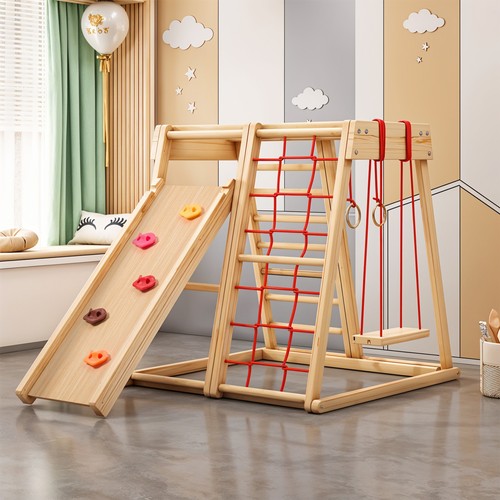 Wooden climbing frame with - climbing,