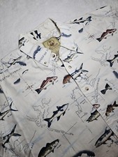 Joe Marlin Mens L button Short Sleeve Shirt Fishing Boat  Deep Sea