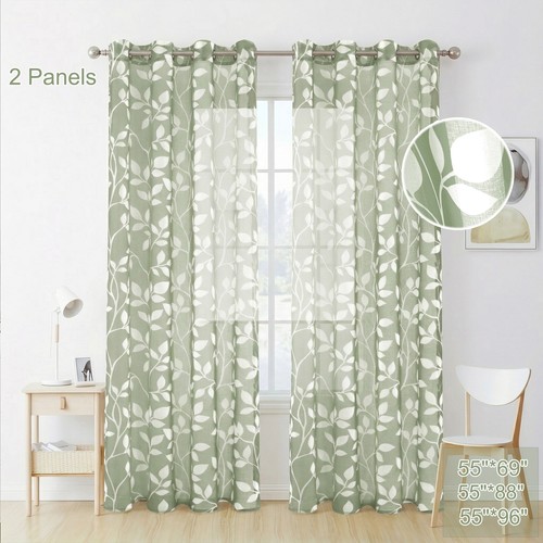 Leaf voile curtains pair 2 - pair, (2