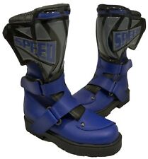 Kids Childs Leather Childrens Motorcycle Motorbike Trophy Bike Boot Blue - T