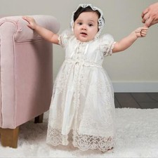 New Long Victorian Christening Gowns Baby Girl Lace Dress Wedding Kids Clothes