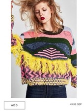 Zara Fringed Jacquard Sweater Jumper UK 10 12 14 No Returns