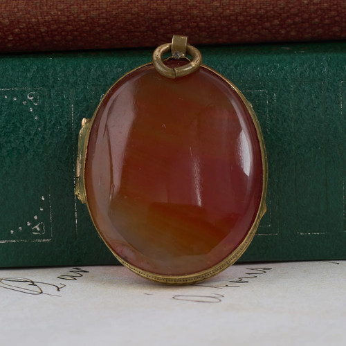 Antique agate photo locket - agate,