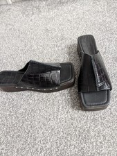 Asos Design frog premium leather platform clogs mules black crocodile pattern