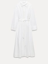 Zara White Long Sleeves Belted Midi Shirt Dress Size M 8570/702 RRP £59.99 NEW.