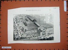 Original Old Antique Print 1886 Liverpool Exhibition Building Plan Architecture