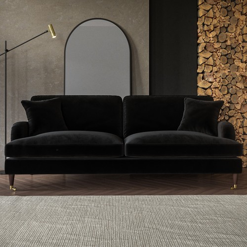 Black velvet seater - velvet, sofa