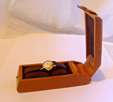 1940s Omega Wrist Watch Box Brown Pigskin Display Presentation Coffin Box
