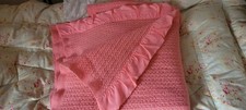 Vintage All Wool  Cellular Blanket Rose Pink with Satin Trim 83 x 66 inch 