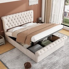 5ft King Upholstered Bed, Luxurious Velvet Button-Tufted Sleigh Storage Bed