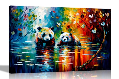 Playful pandas pond canvas - playful,