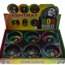 Glass Bob Marley  ASHTRAY - 3 X 1.5 inch - With Display of 6 - Assorted Designs 