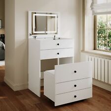 White Dressing Table Makeup Desk with Flip Up Mirror LED Lights Drawers & Stool