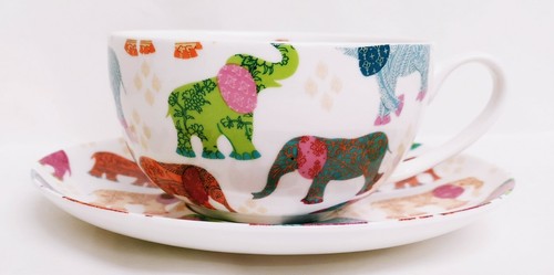 Elephants cup saucer - cup, bone