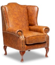 Chesterfield Fireside Mallory Highback Chair in 100% Genuine Vintage Tan Leather
