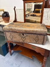 Rare Irish 19th Century Hide covered trunk Stud detail SB Initial