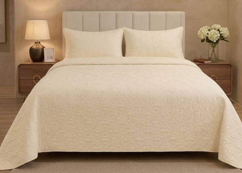 Cream quilted bedspread - cream,