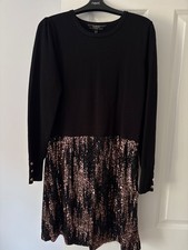 Lipsy dress black and gold sequin size 18 crew long sleeve