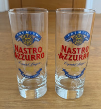 2 x PERONI NASTRO AZZURO LAGER 1/2 PINT STRAIGHT GLASSES MAN CAVE BAR
