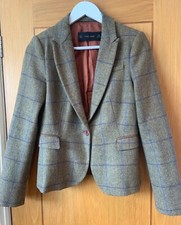 ZARA Lambswool Khaki Tweed Blazer Jacket Size M - Elbow Patches Equestrian Smart