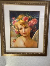 Beautiful Framed Painting by D. Achkasov "Gilr with Flower"