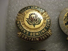 RARE OLD 1955 SOUTH AFRICA BOWLING TOUR ENAMEL BROOCH PIN BADGE BY MILLER