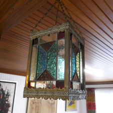 Antique Victorian Stained Leaded Glass Hall Porch Lantern