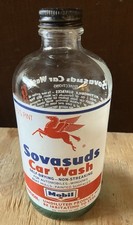 Vintage Mobil Sovasuds Car Wash Glass Bottle 