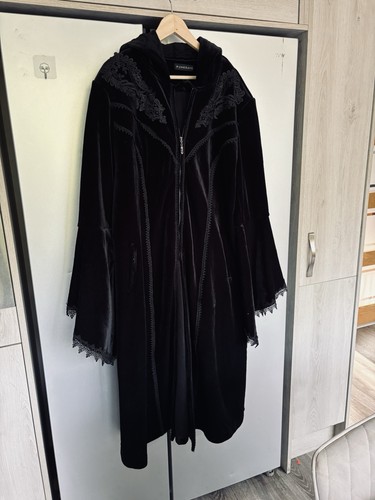 Black punk rave velvet - black, hooded