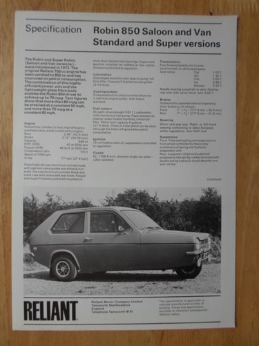 Reliant robin 850 van - robin, 1977
