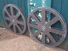 Large 2ft Pair Vintage Film Reel Spool Wheels Industrial Shop Prop FREE P&P 