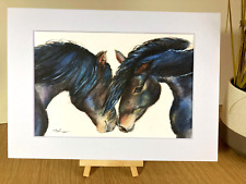 Horse print from original watercolour painting, picture of horses animal art