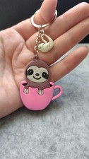 Cute Happy Sloth In A Tea Cup( Rubber) And Silver Coloured Sloth Charm 