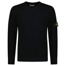 Stone Island Full Rib RWS Wool Crewneck Sweater with Band Motif in Black