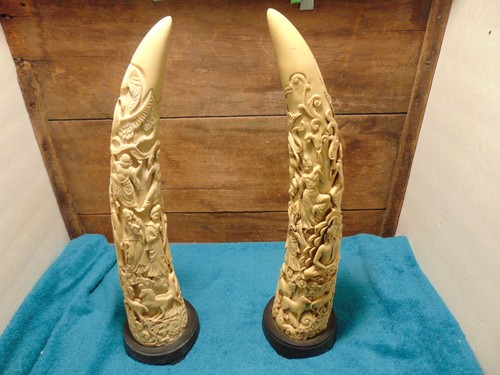 Faux ivory carved tusk - carved,