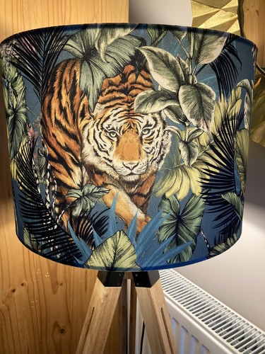 Tiger teal velvet lampshade - tiger,