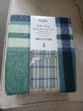 George Home Soft & Cosy Tartan Brushed Cotton Double Duvet Set -  Green & Blue