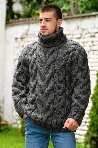 Mens chunky cable knit wool - chunky,